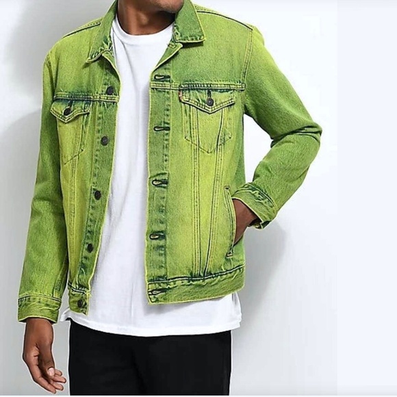 RARE Y2K Levi's Vintage Trucker Jacket Neon Slime Green Size M - Picture 1 of 15